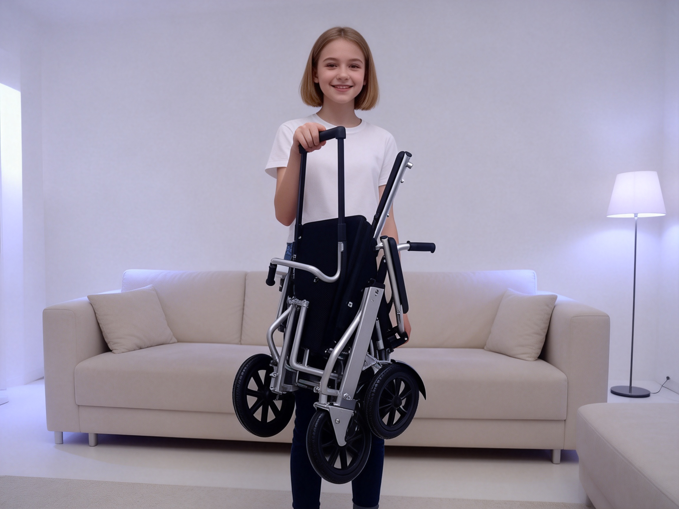Folded ultra lightweight electric wheelchair easy to carry and transport