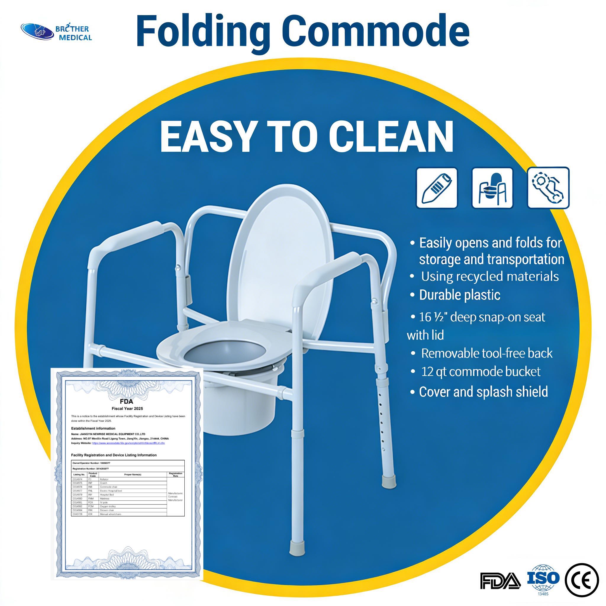 FDA certificate of the bariatric folding commode, function description FDA certificate of the bariatric folding commode, function description