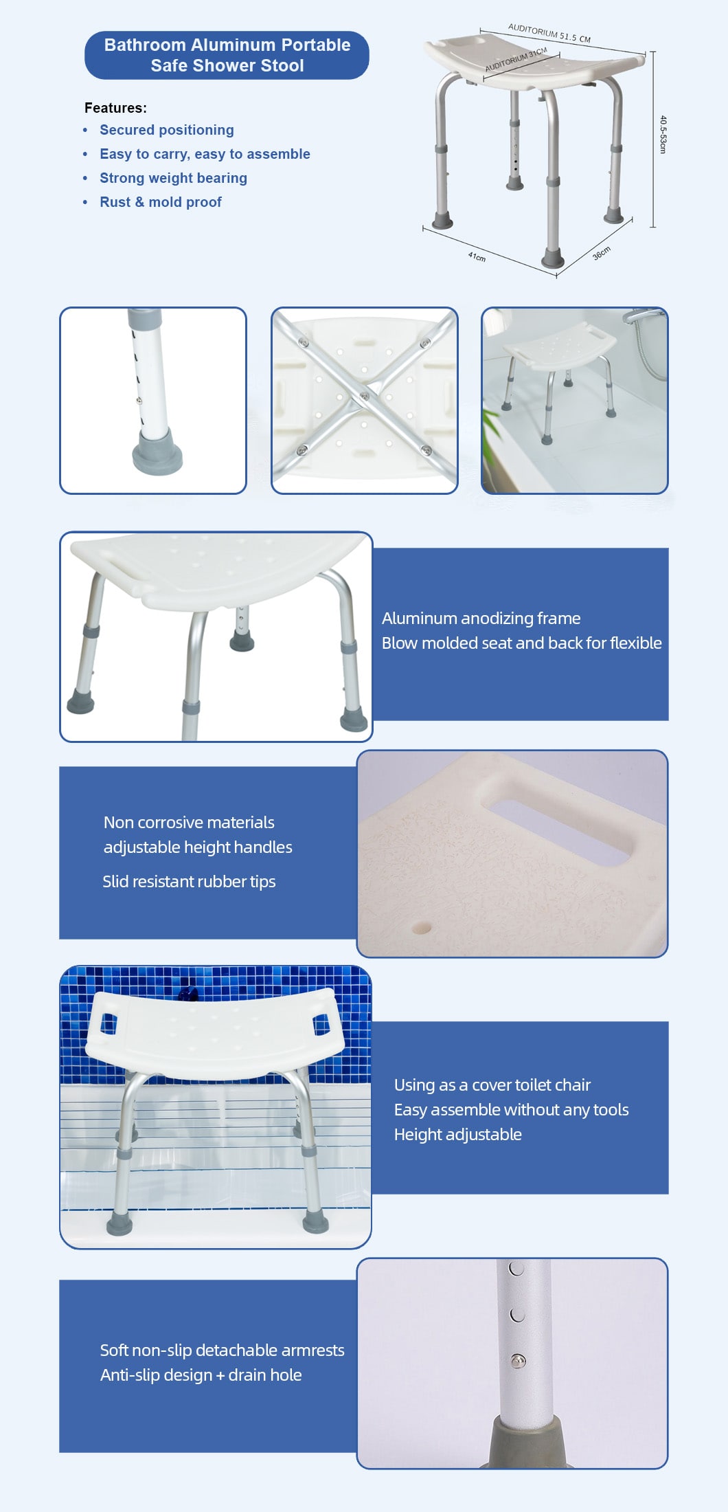 BME340L Shower Chair Specifications