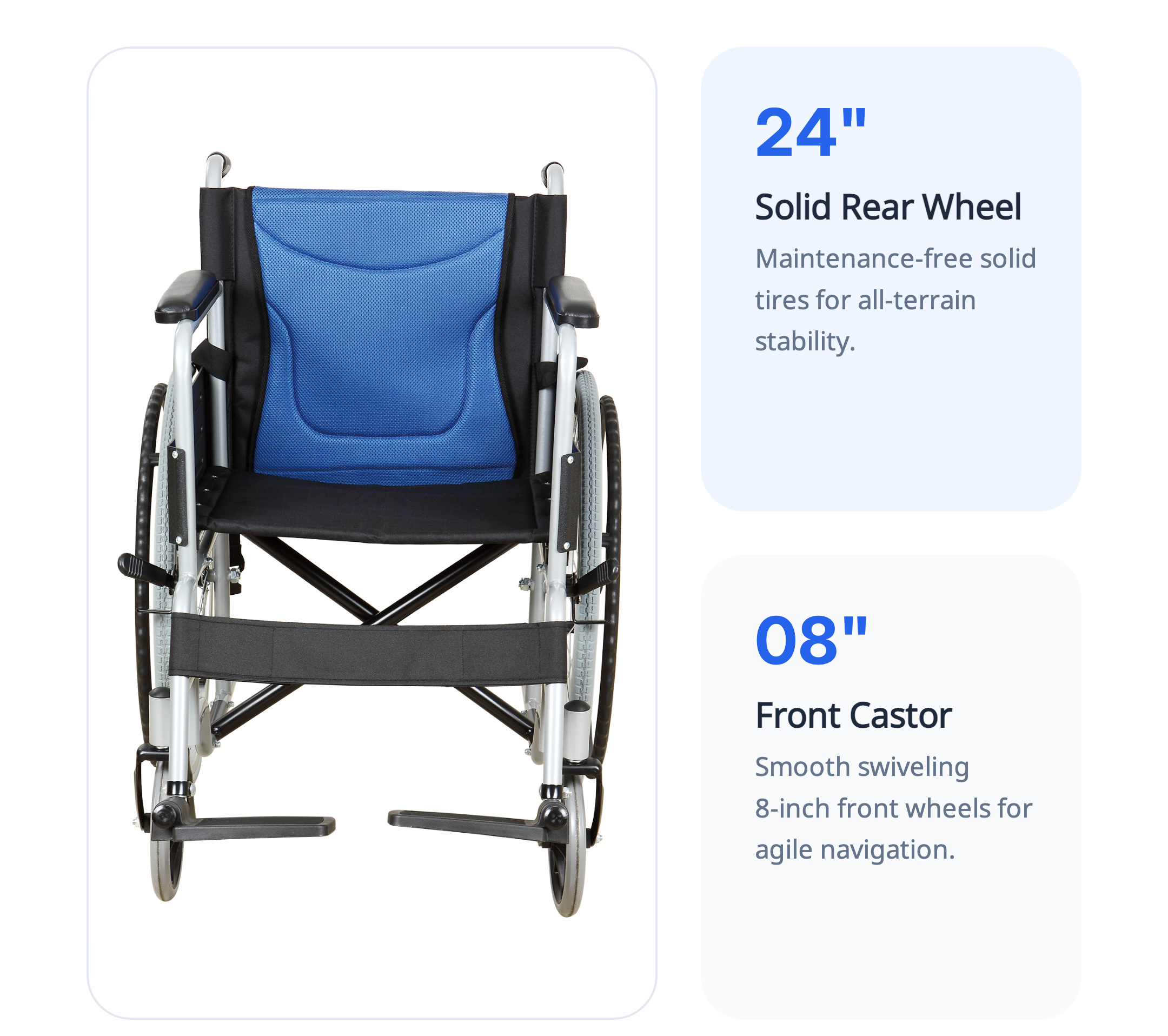 24'' Solid Rear Wheel 8" Front Castor BME 4611 Economy Steel Wheelchair