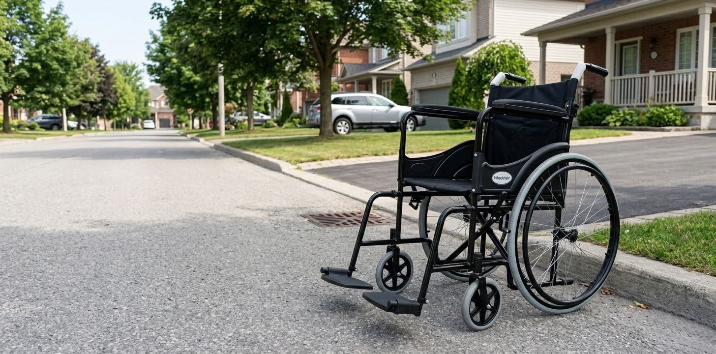 Brother Medical Lightweight Wheelchair Special for North America: on urban road