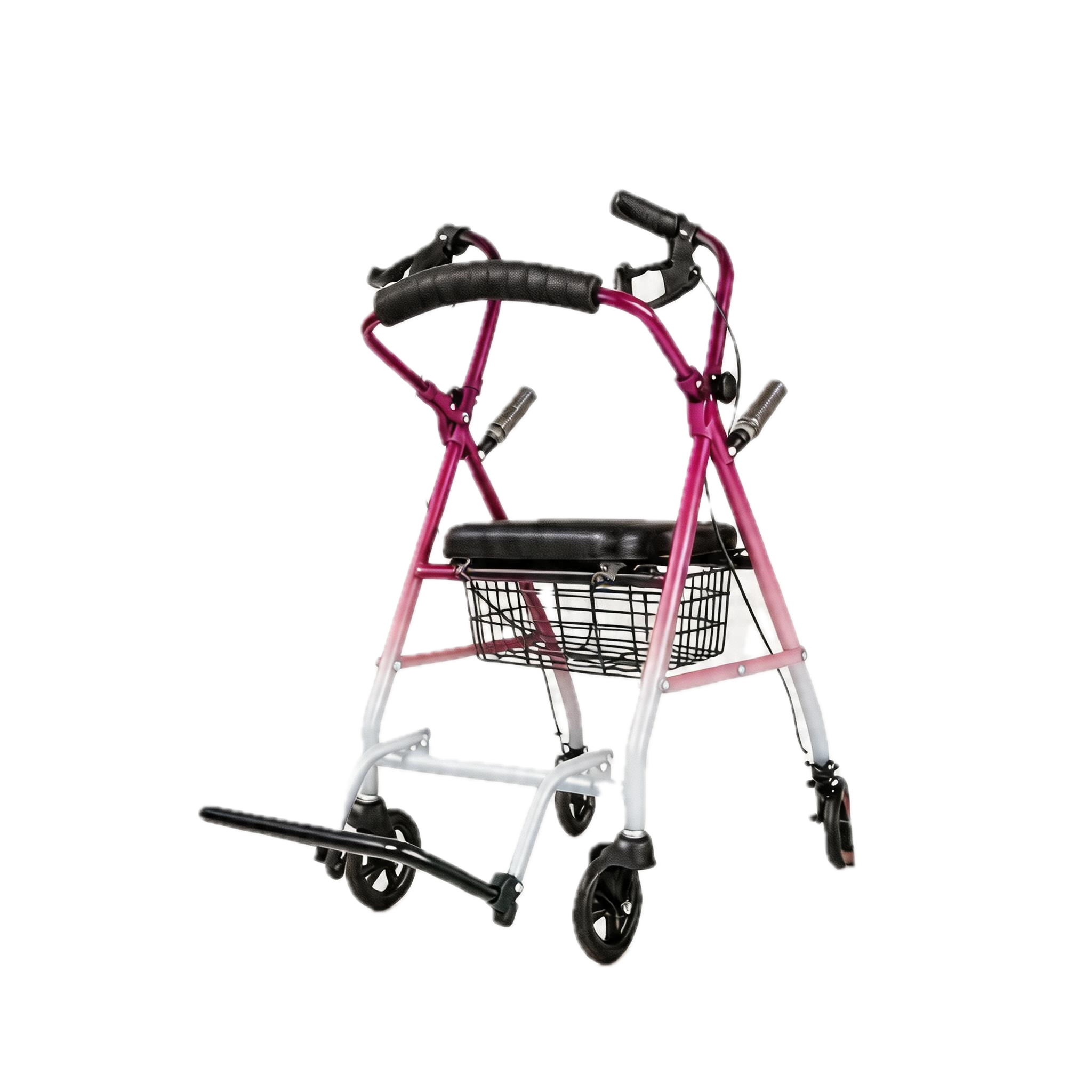 BME885 2-in-1 Foldable Rollator and Transport Chair with Padded Seat and Foldable Footrest