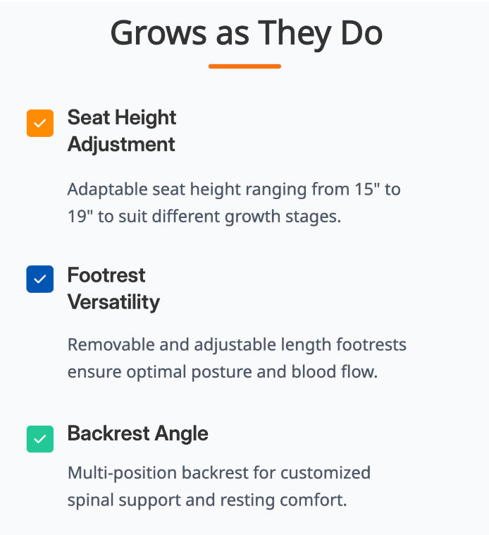 Multi-stage height adjustment mechanism on pediatric wheelchair