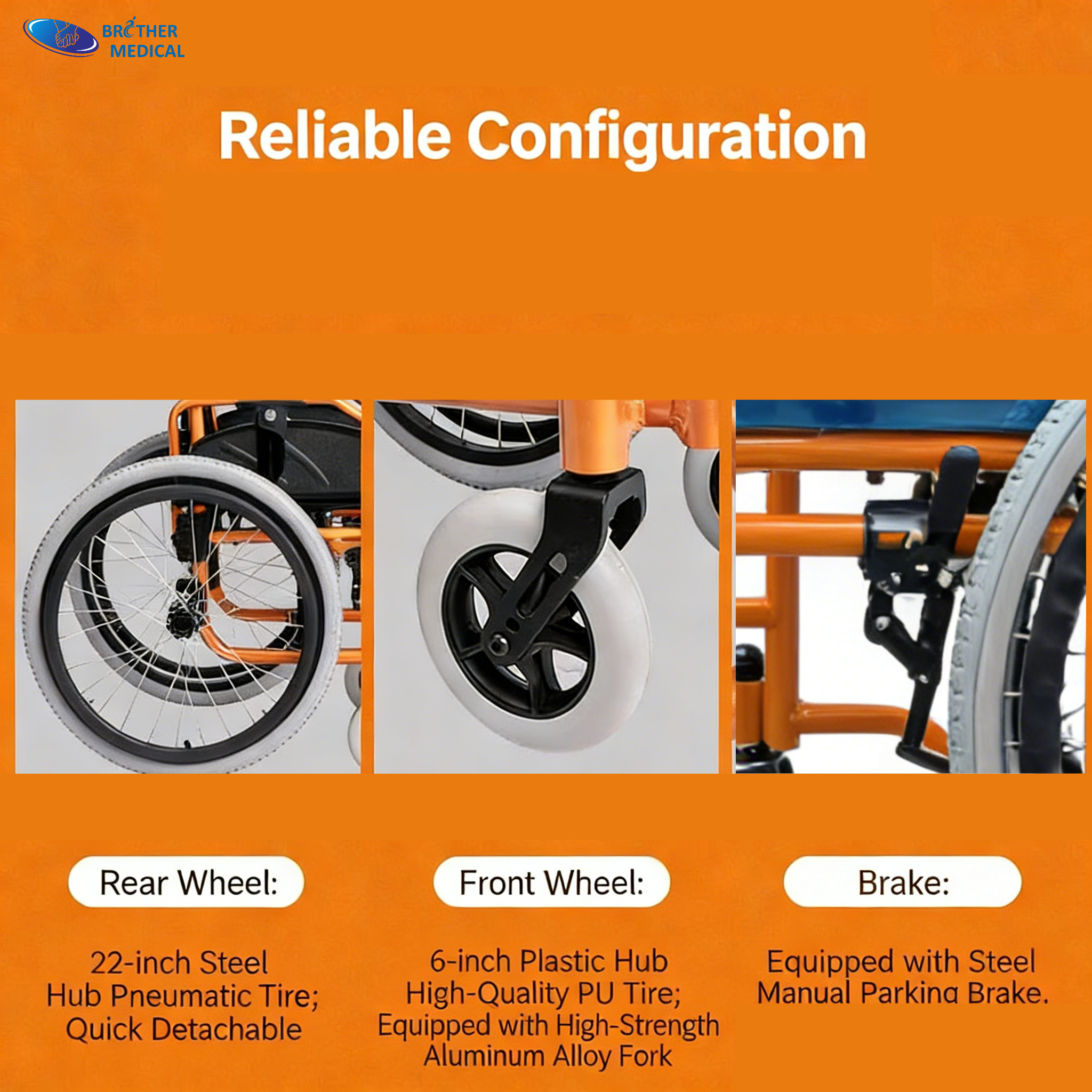 Gpediatric wheelchair front rear wheels brake system medical use
