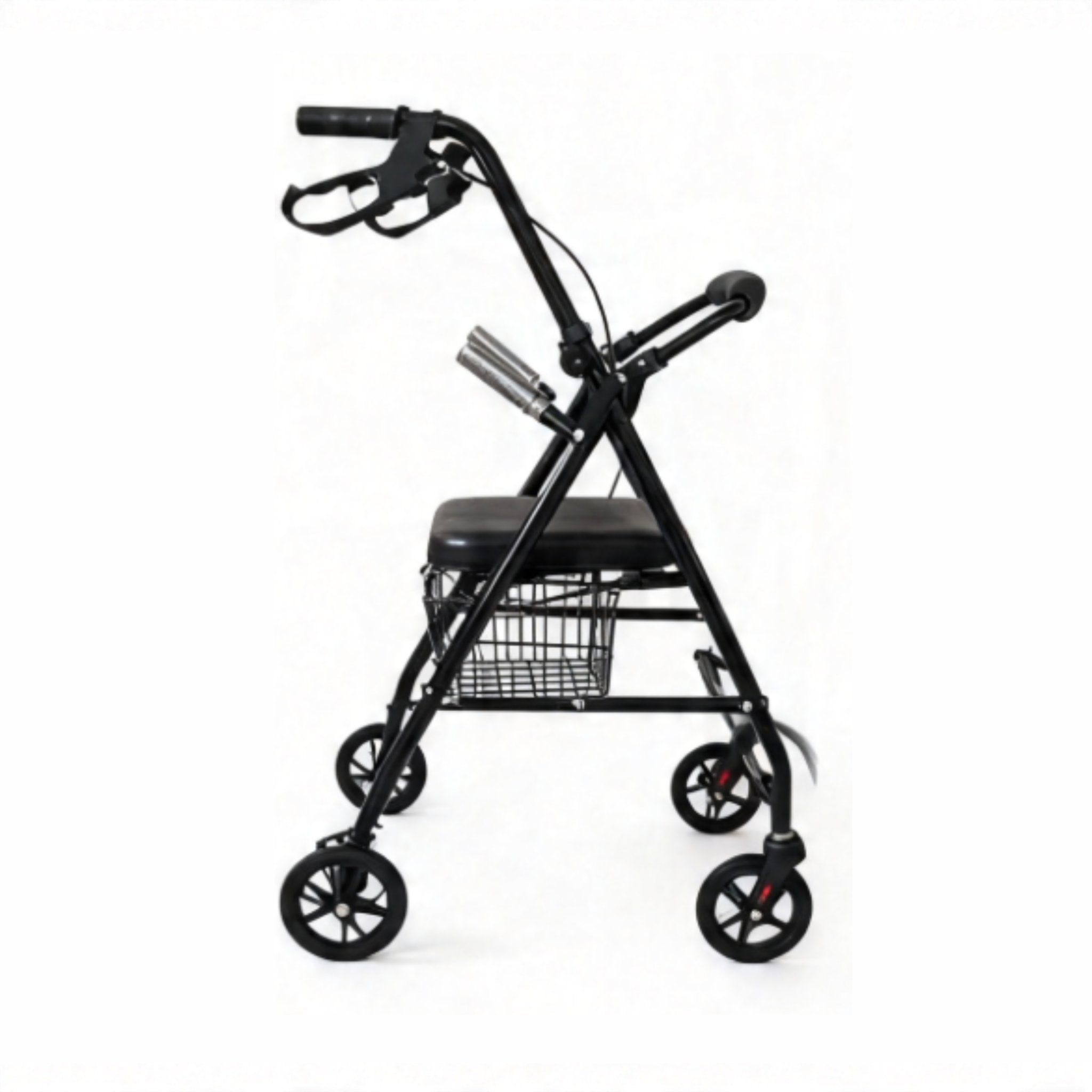 BME885 2-in-1 Foldable Rollator and Transport Chair with Padded Seat and Foldable Footrest