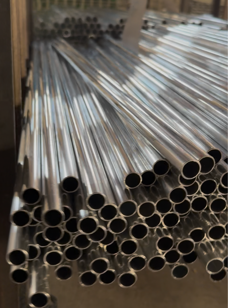 Raw aluminum tubes stock for wheelchair and medical walker production at Brother Medical factory.