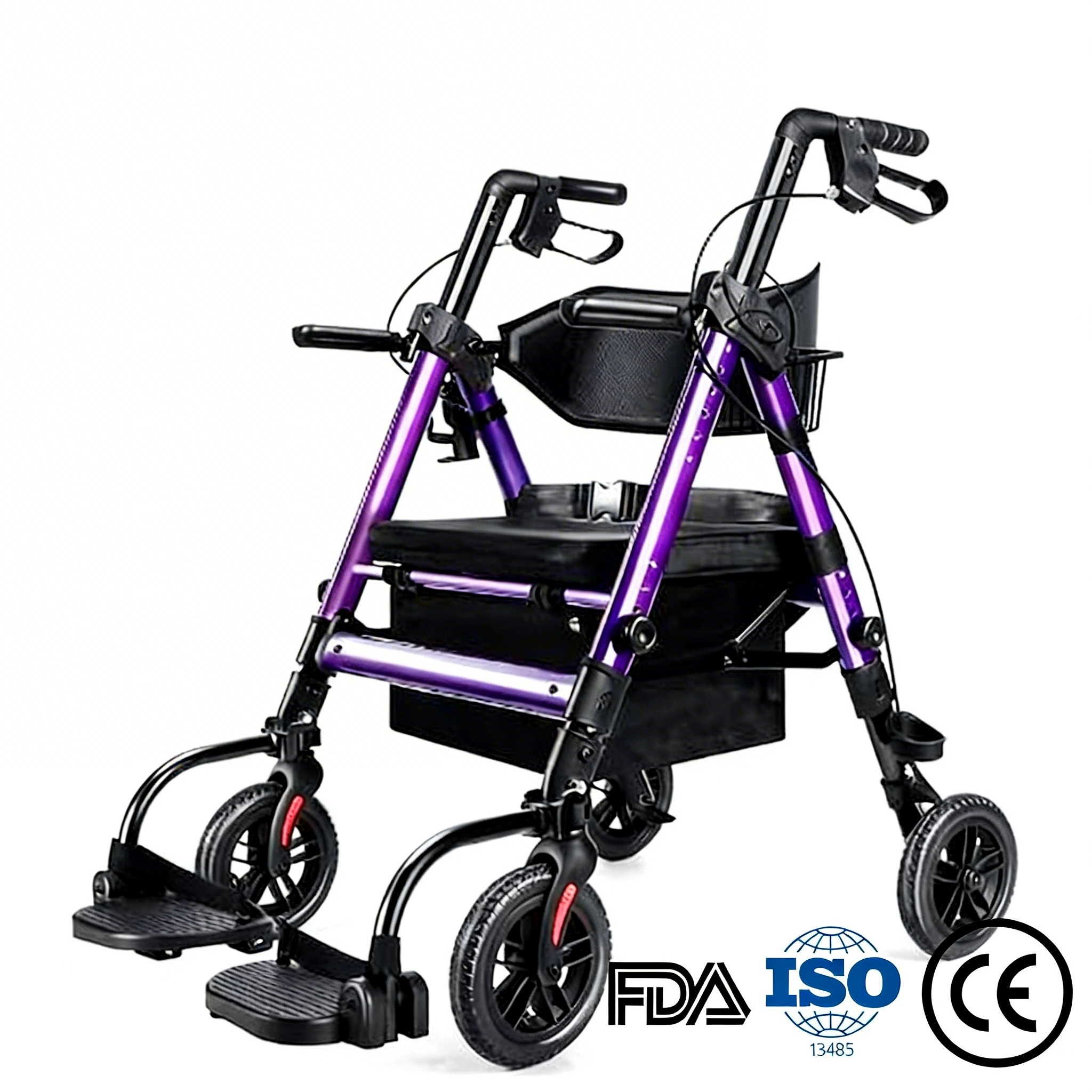 BME888 Heavy Duty 450lbs Capacity Bariatric 2-in-1 Rollator Transport Chair with Wide Padded Seat and Foldable Footrest