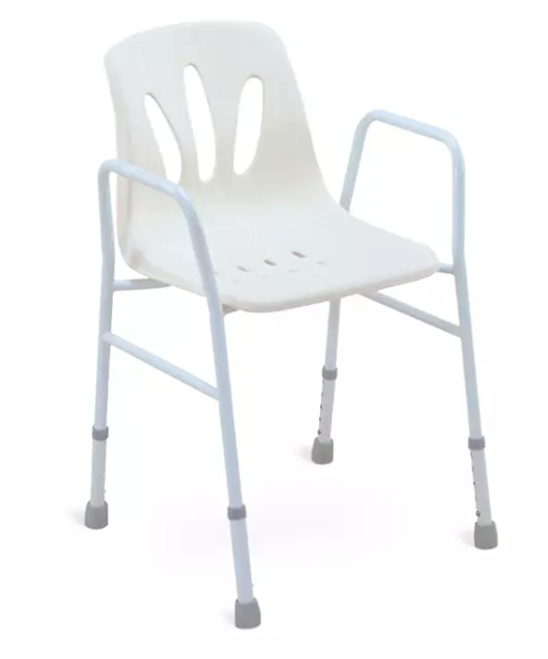 An image of a comfortable and supportive shower chair designed for elderly individuals, providing stability and safety during bathing.