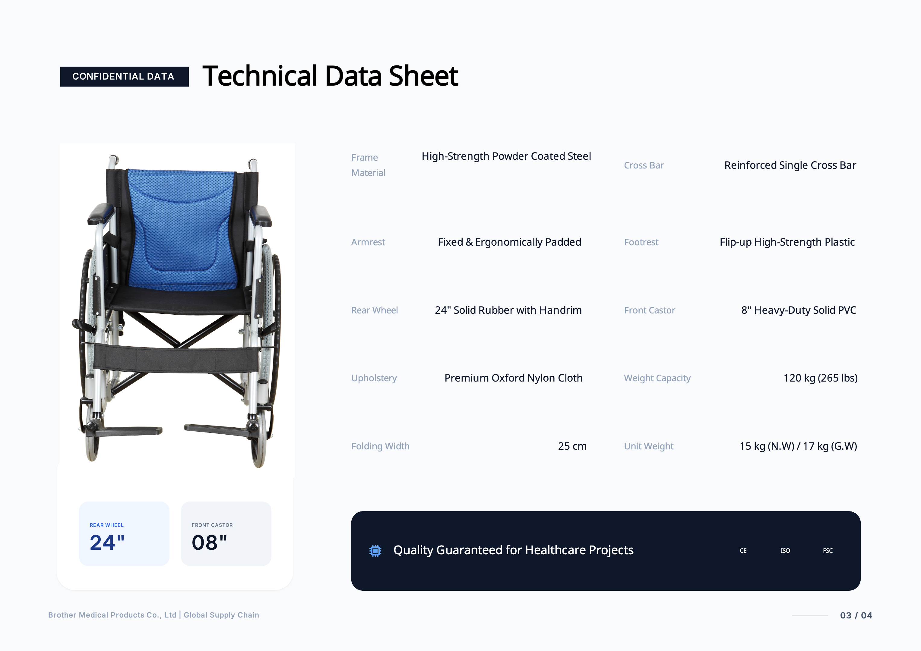 BME 4611 Standard Wheelchair Technical Data Sheet