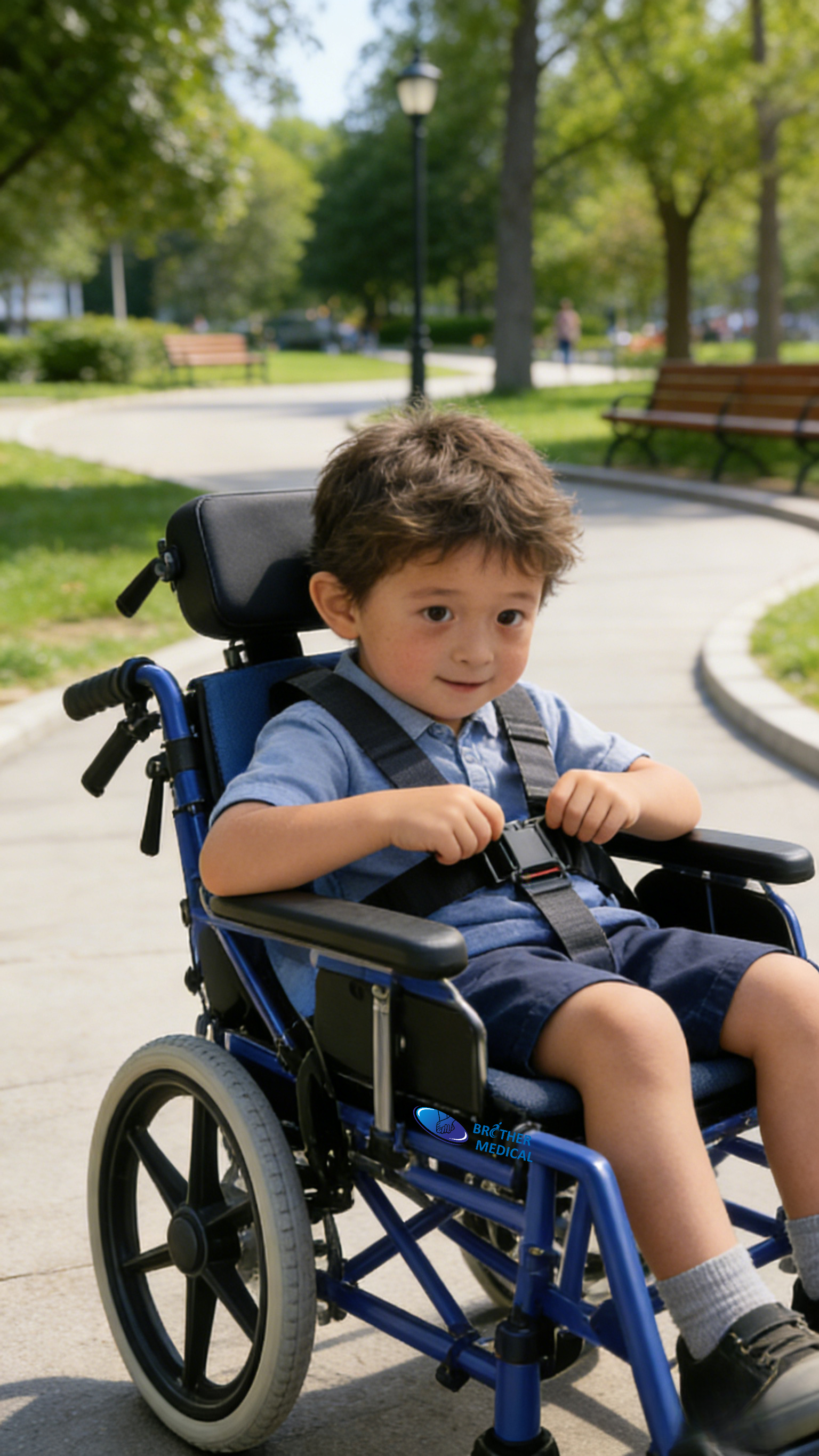 Adjustable Pediatric Cerebral Palsy Wheelchair | Growth-Ready Aluminum Mobility Aid (Blue)