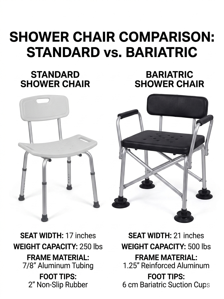 standard vs bariatric shower chair