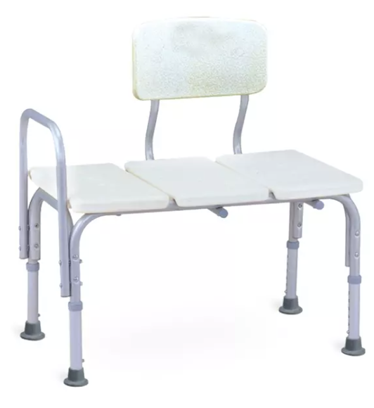 A shower chair designed for the bathtub, featuring a sturdy frame, comfortable seat, and adjustable legs for easy use and safety during bathing.