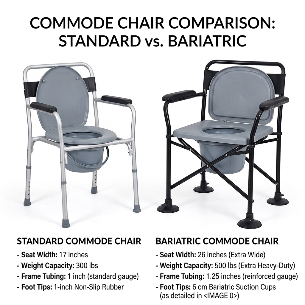 standard vs bariatric bedside commode chair
