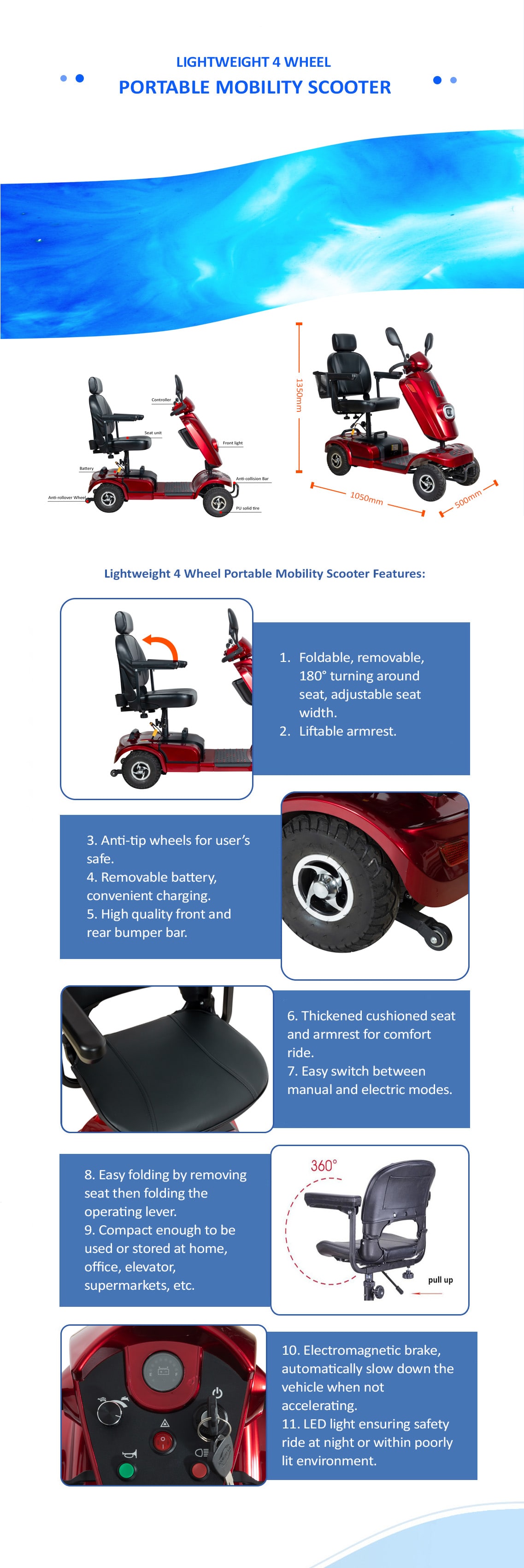 BME4602 Four Wheels Mobility Scooter Specification