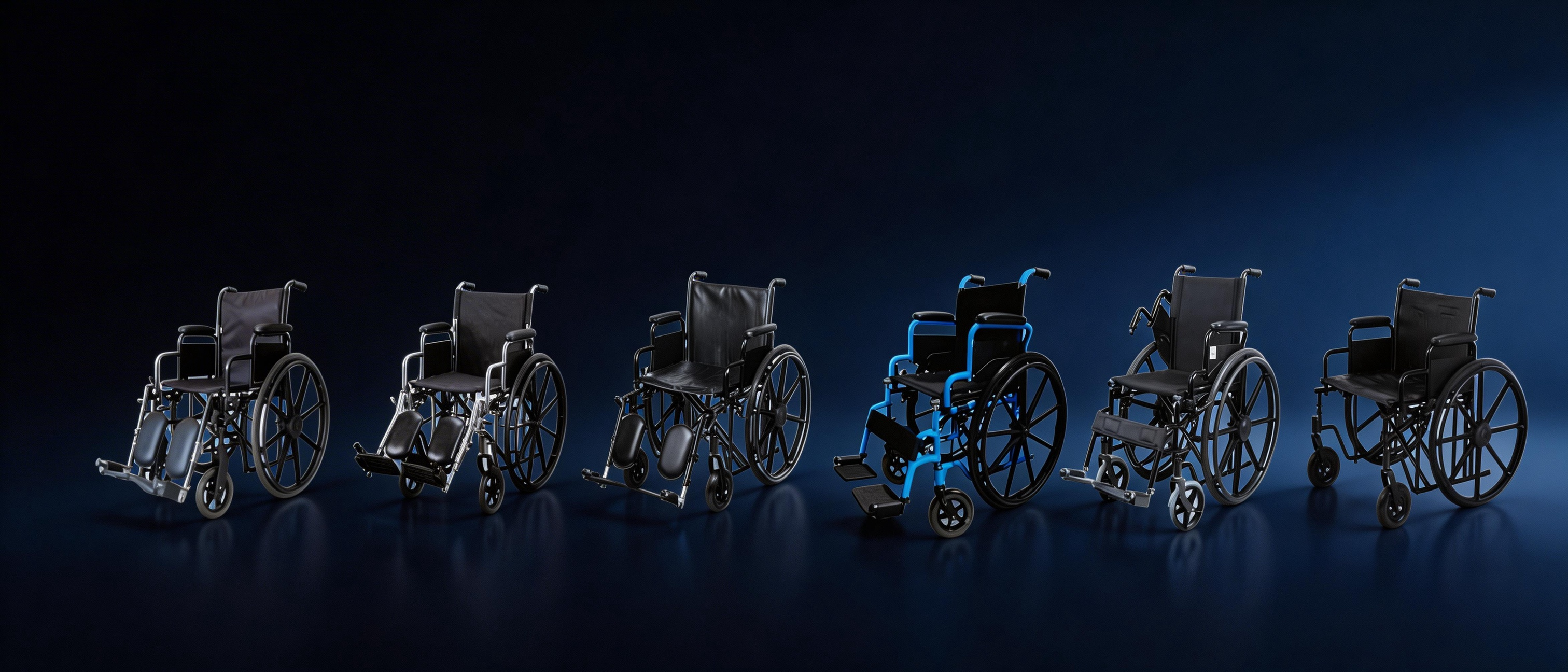 Shanghai-Brother-Medical-4618-manual-wheelchair-group-display-four-seat-sizes