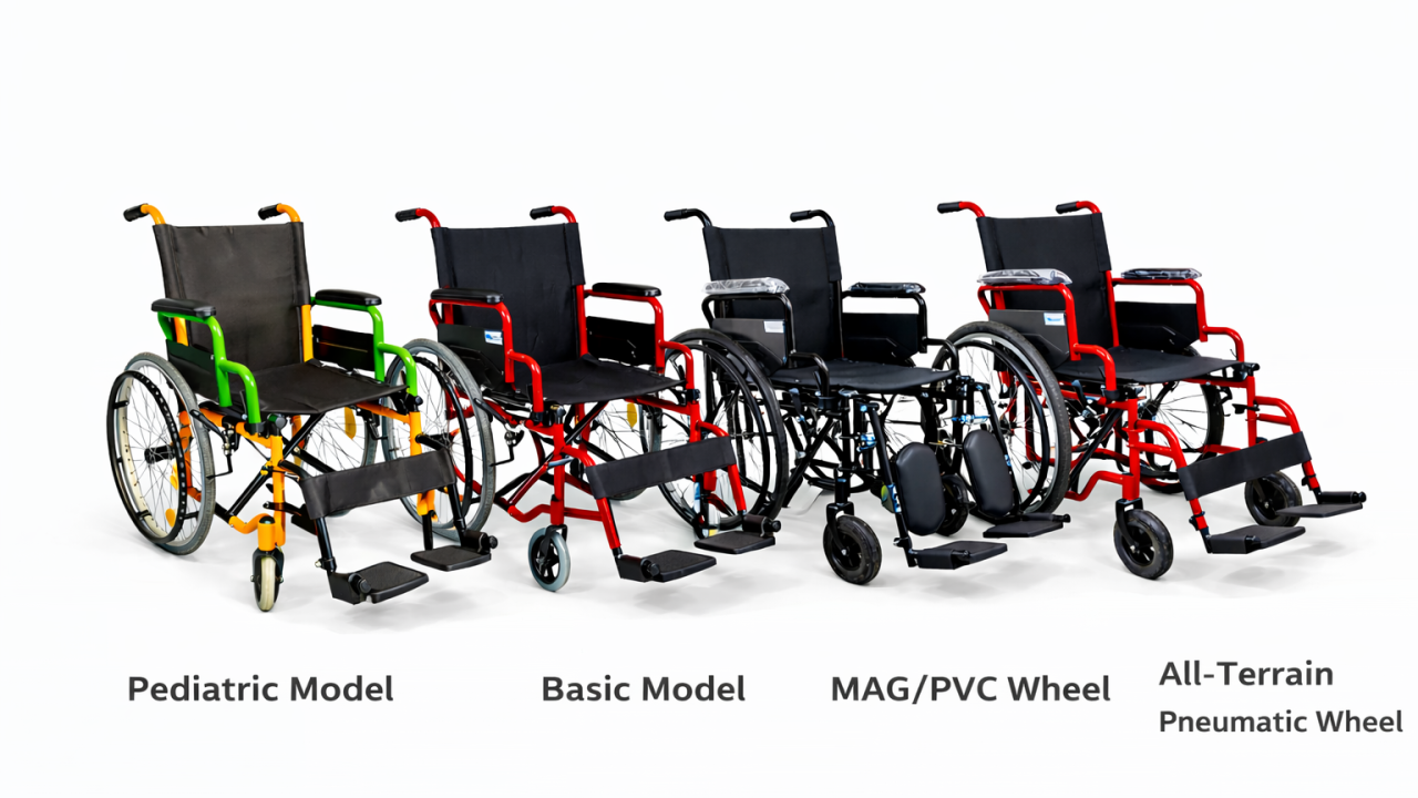 Personalized Fit: Width & Color. Cases of Customized Wheelchair, Pediatric, Basic, Mag Wheel, PVC wheel, All terrain Pneumatic Wheel