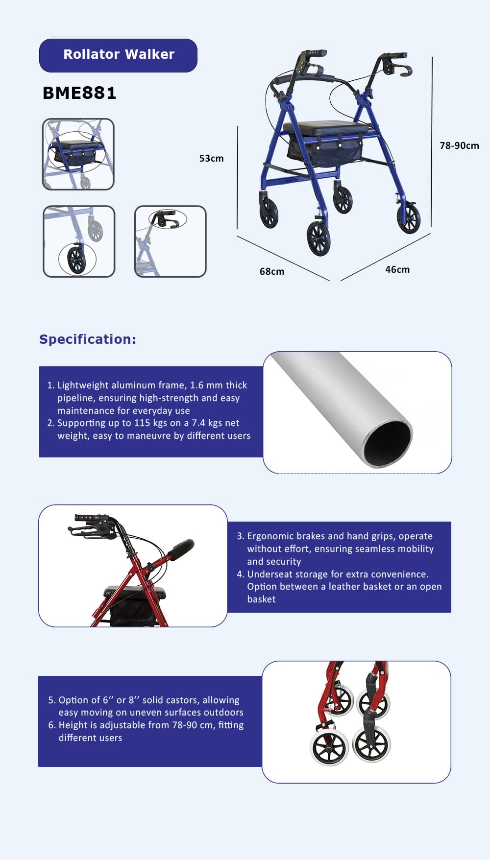 BME881 Rollator Walking Frame Specification