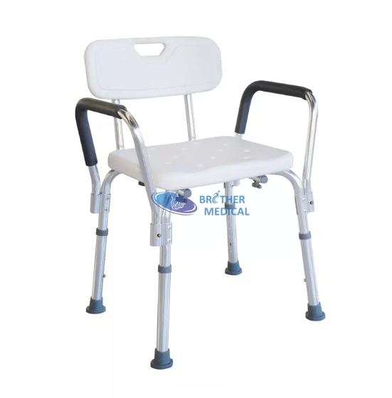 An image of a comfortable and supportive shower chair designed for elderly individuals, providing stability and safety during bathing.