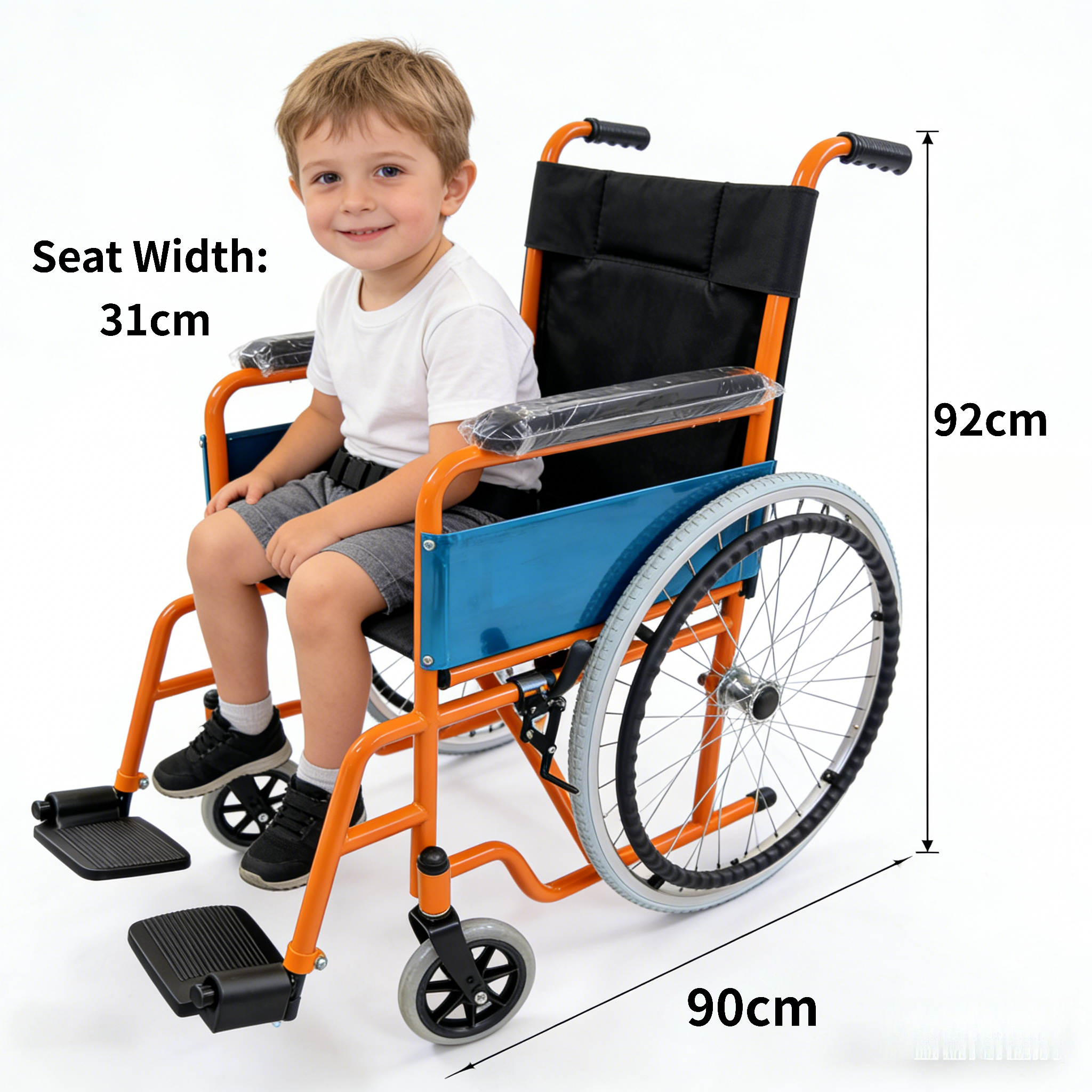 children sitting in 12 inch pediatric wheelchair