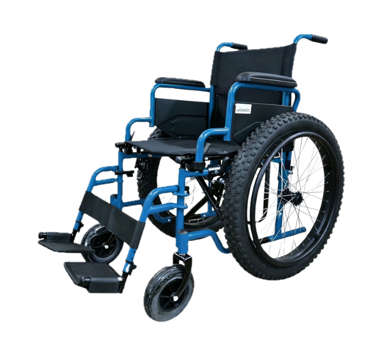 Custom all-terrain wheelchair with 2.55 inch off-road pneumatic tires for B2B distribution