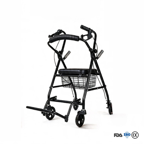 BME885 2-in-1 Foldable Rollator and Transport Chair with Padded Seat and Foldable Footrest