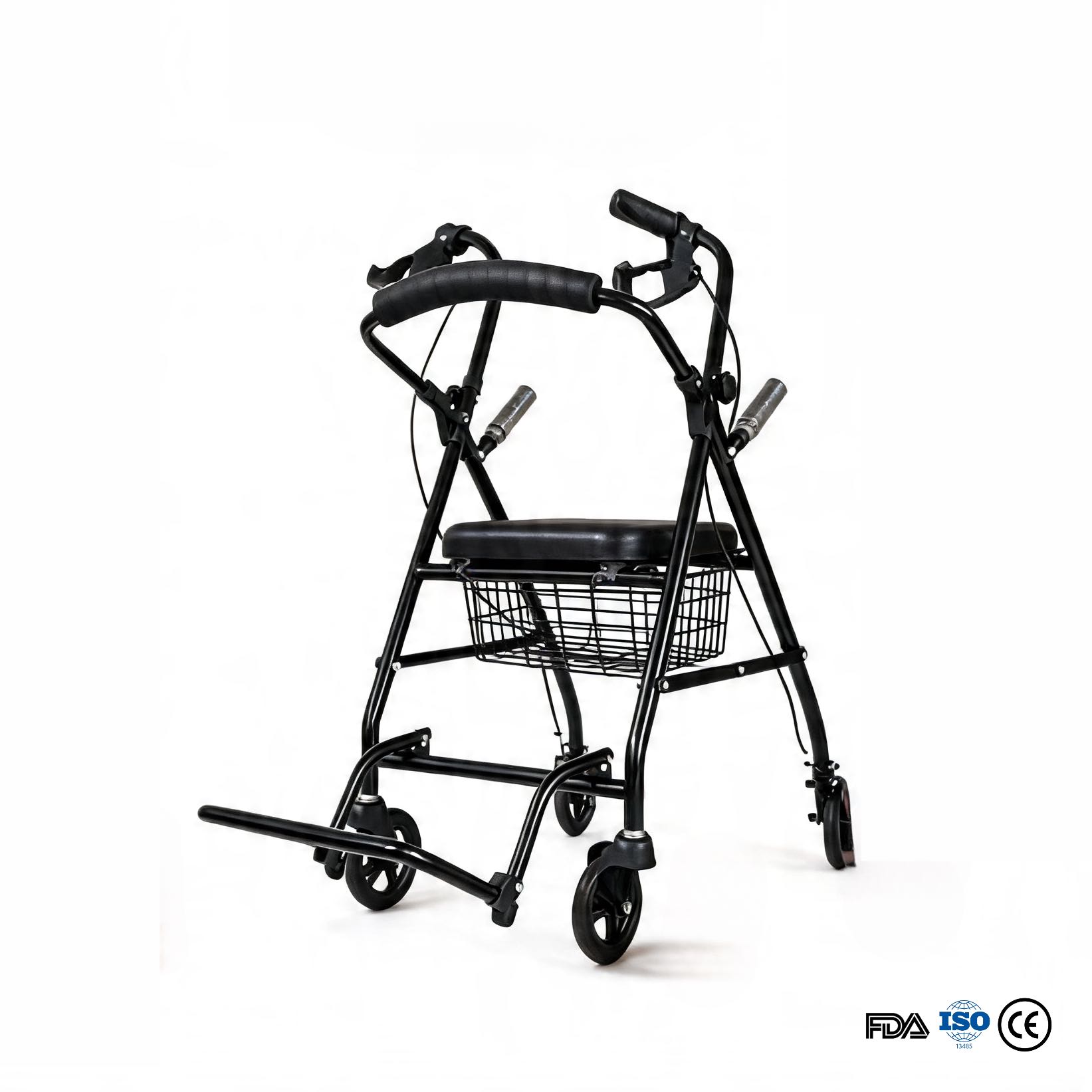 BME885 2-in-1 Foldable Rollator and Transport Chair with Padded Seat and Foldable Footrest