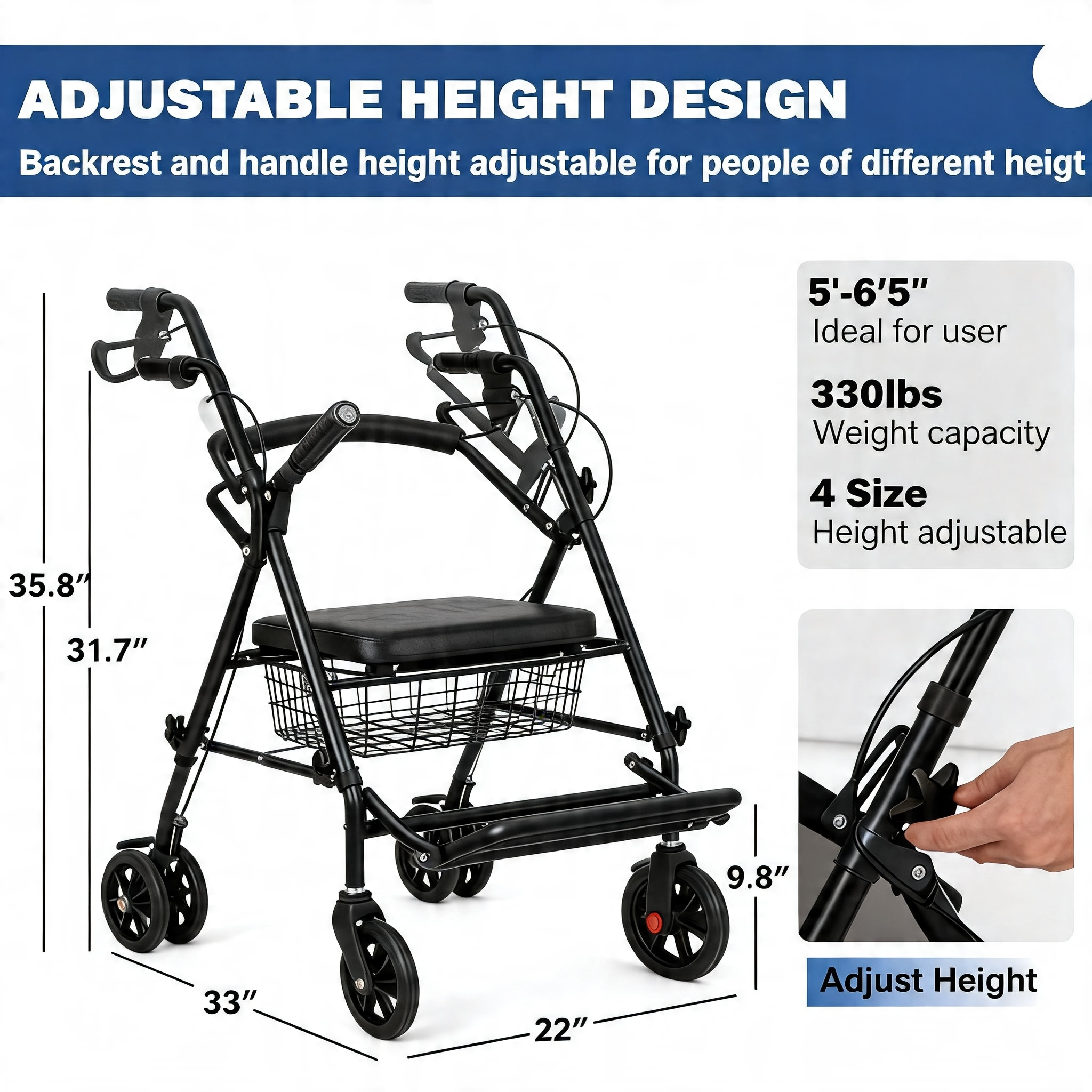BME885 2-in-1 Rollator Details