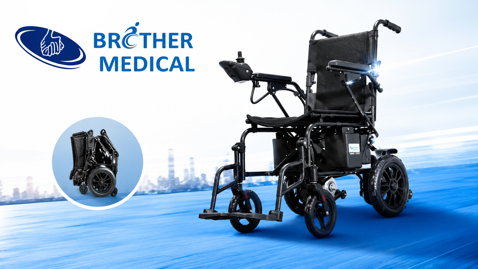 BME1025 Economical Lightweight Electric Wheelchair with Folding Backrest and 12-inch Rear Tires