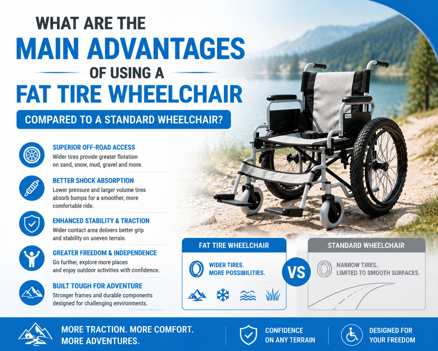 What Are The Main Advantages of Using A Fat Tire Wheelchair Compared To A Standard Wheelchair?
