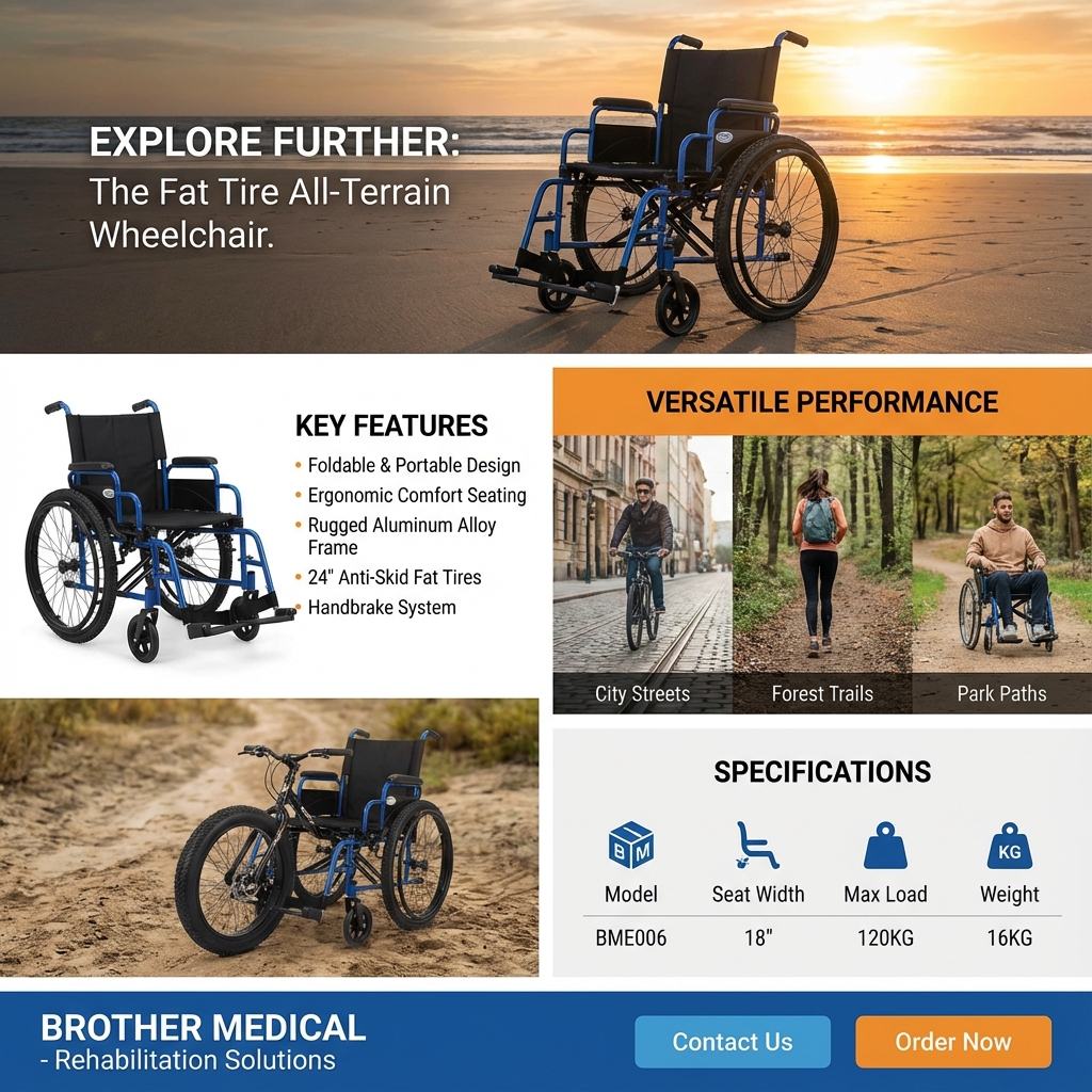 Heavy-Duty Lightweight Manual Wheelchair for Uneven Urban Roads in South America, All-Terrain, Fat Tire, Todo terreno